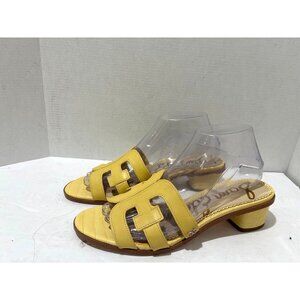 SAM EDELMAN size 9 illie Block Heel Sandals Casual Leather Slide On sunny yellow